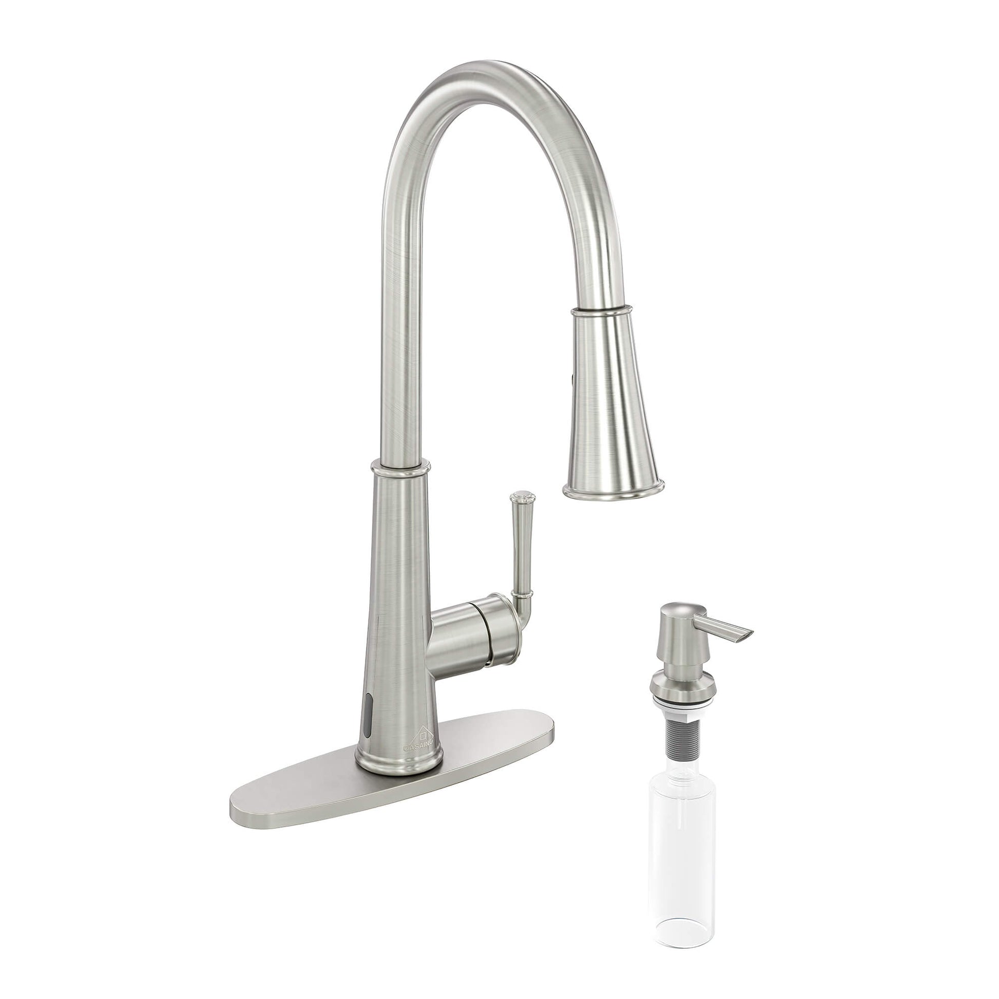 CASAINC Infrared Induction touchless pull down single handle Kitchen Faucet With LED Function in Matte Black/1.8gpm, soap dispenser contain-CASAINC