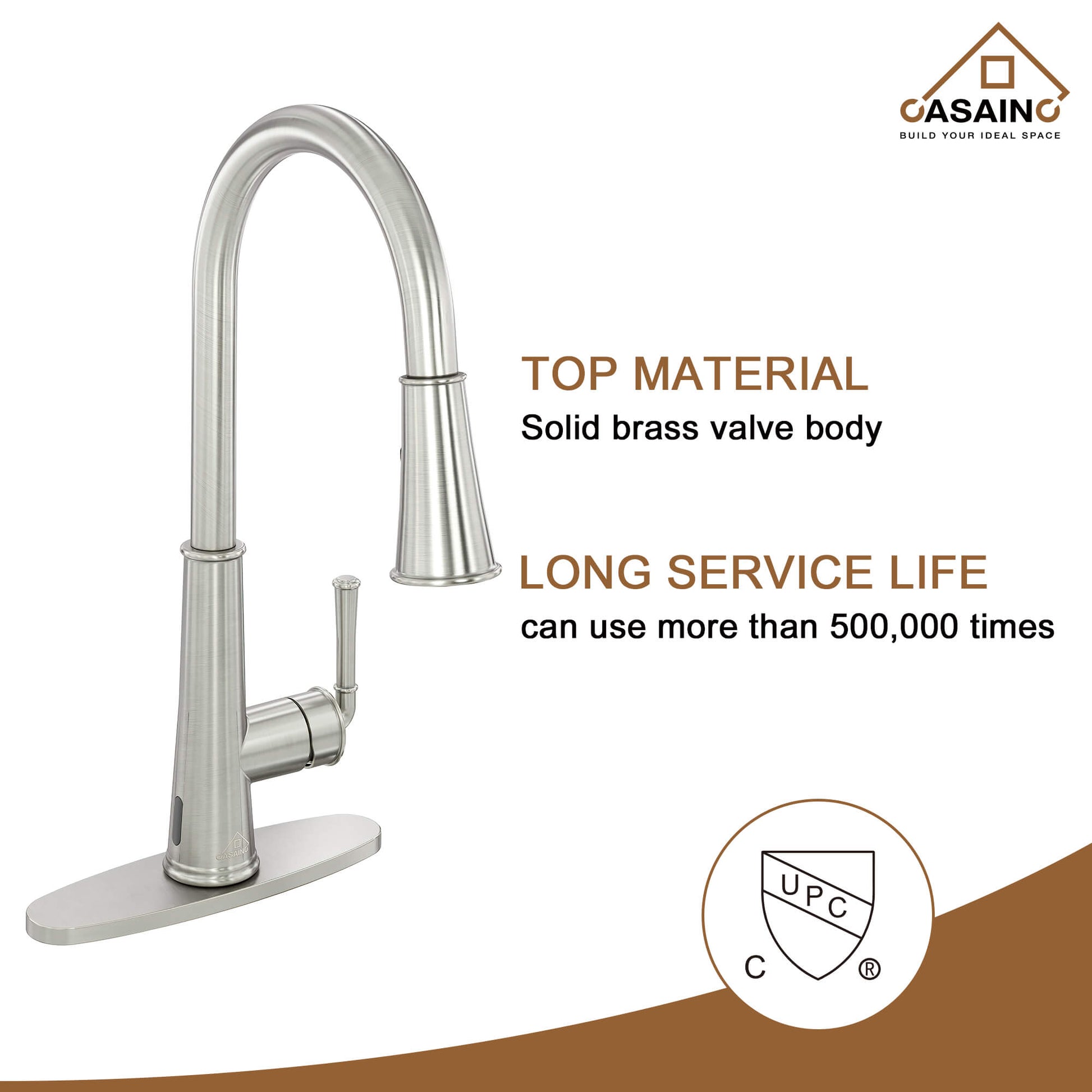 CASAINC Infrared Induction touchless pull down single handle Kitchen Faucet With LED Function in Matte Black/1.8gpm, soap dispenser contain-CASAINC