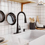 CASAINC Infrared Induction touchless pull down single handle Kitchen Faucet With LED Function in Matte Black/1.8gpm, soap dispenser contain-CASAINC