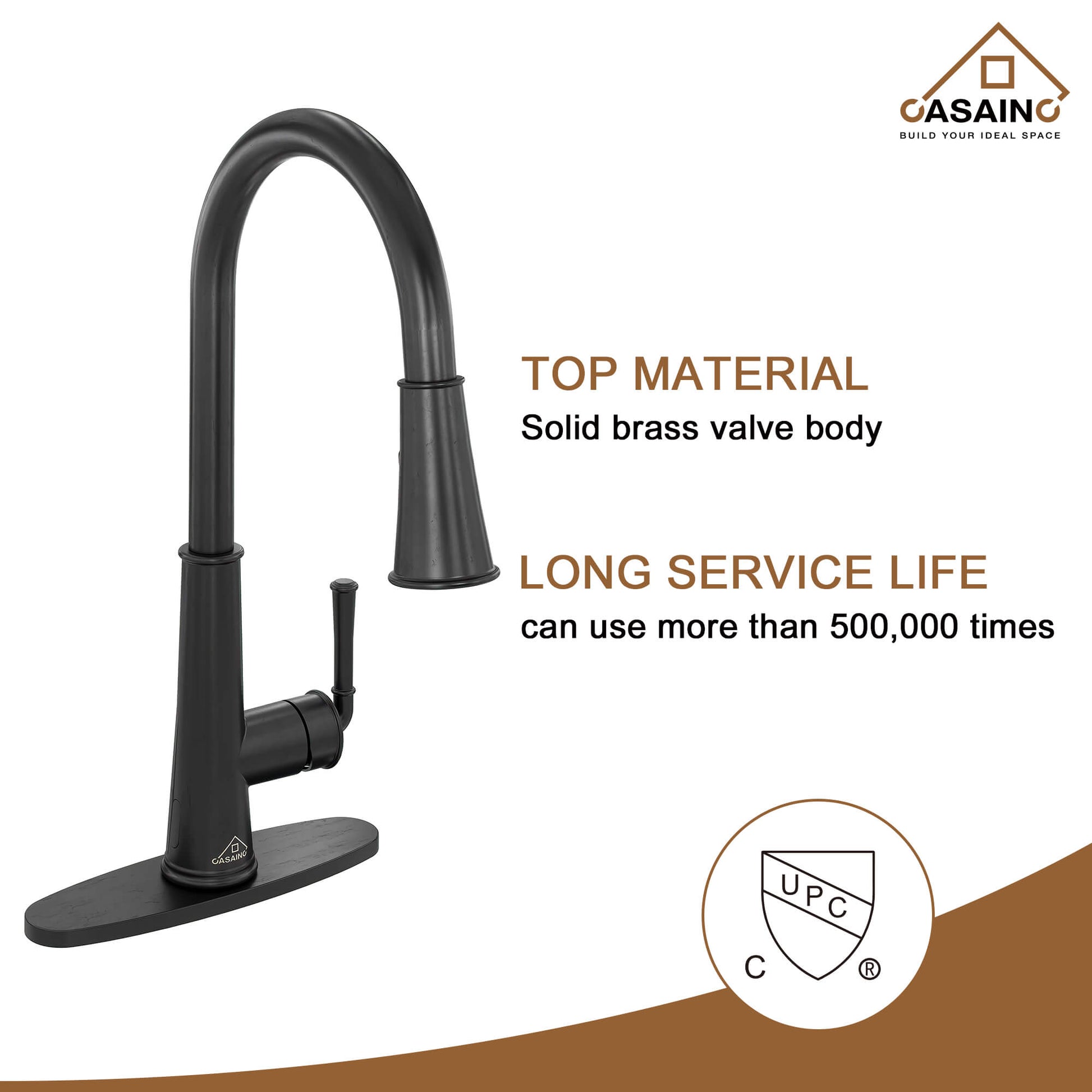 CASAINC Infrared Induction touchless pull down single handle Kitchen Faucet With LED Function in Matte Black/1.8gpm, soap dispenser contain-CASAINC