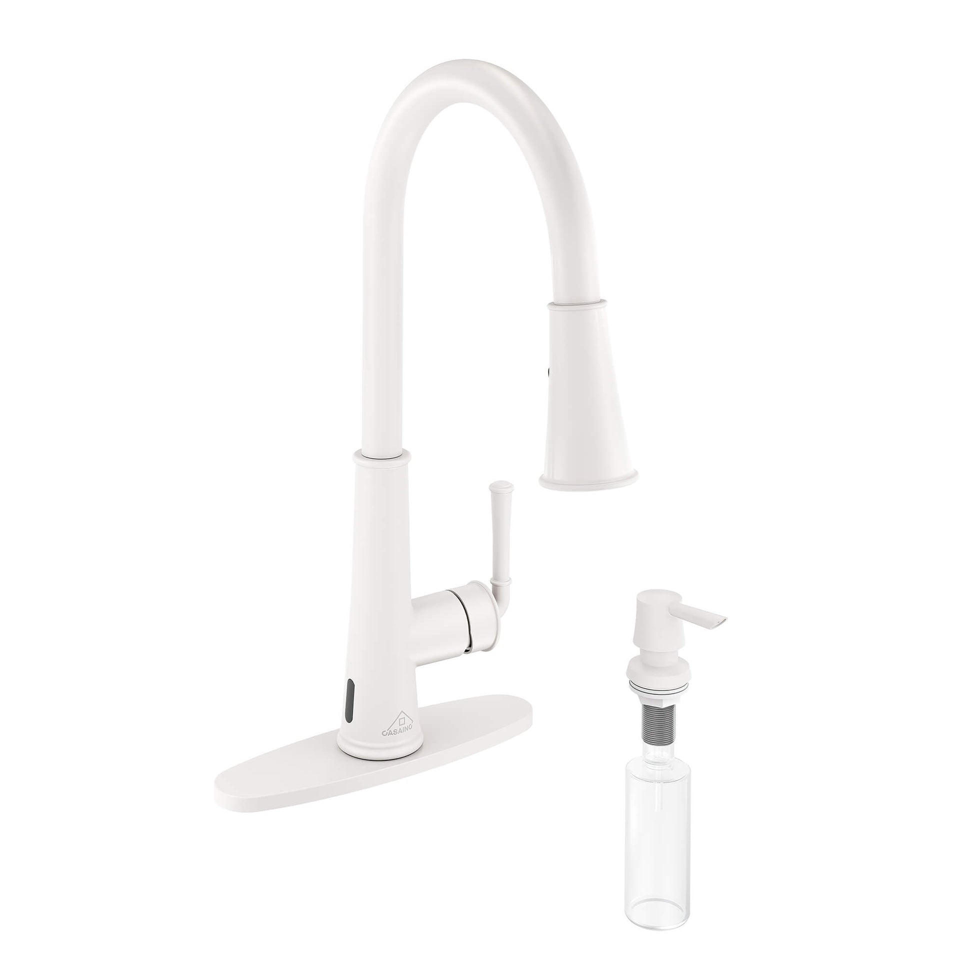 CASAINC Infrared Induction touchless pull down single handle Kitchen Faucet With LED Function in Matte Black/1.8gpm, soap dispenser contain-CASAINC