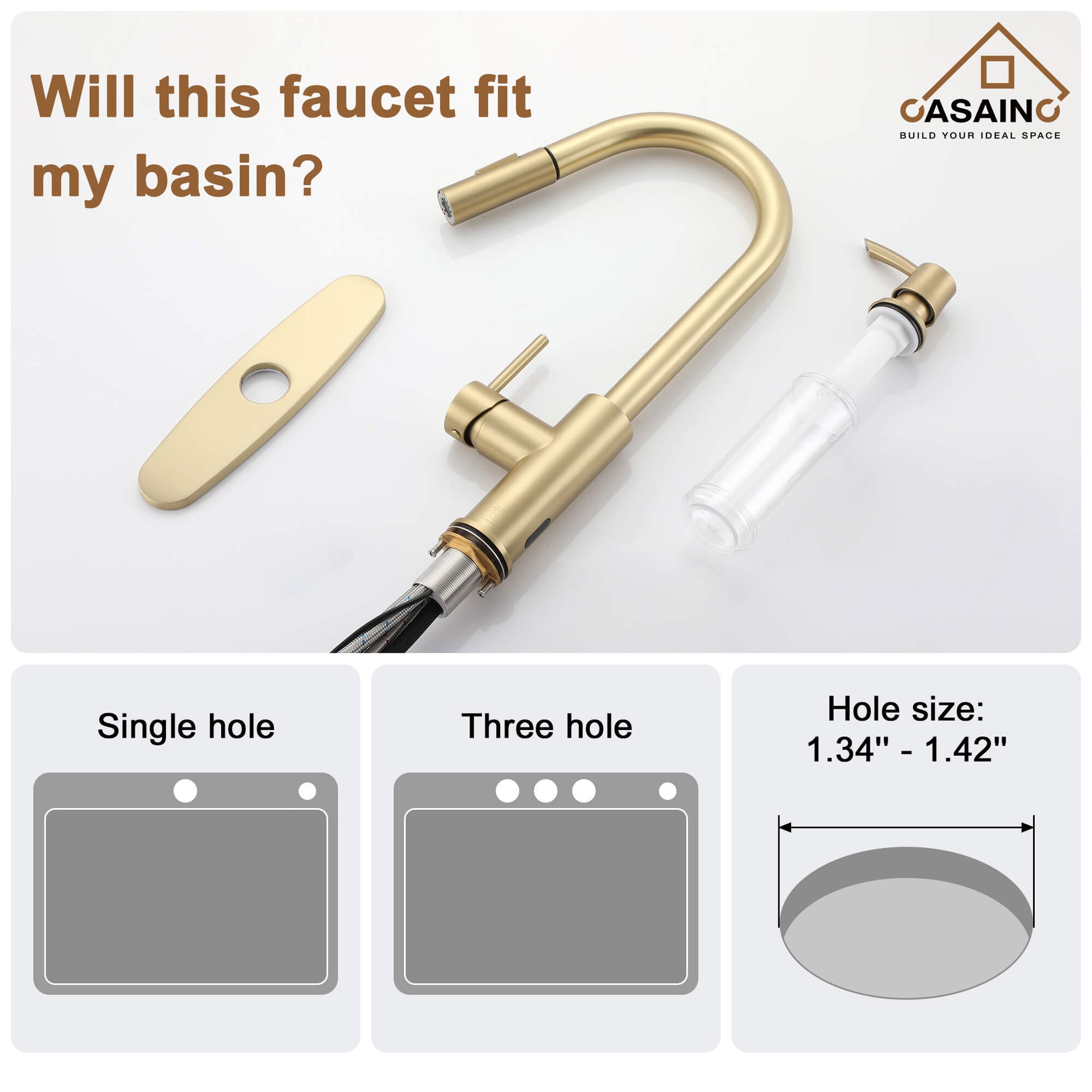CASAINC Infrared Induction touchless pull down single handle Kitchen Faucet With LED Function in Matte Black/1.8gpm, soap dispenser contain-CASAINC