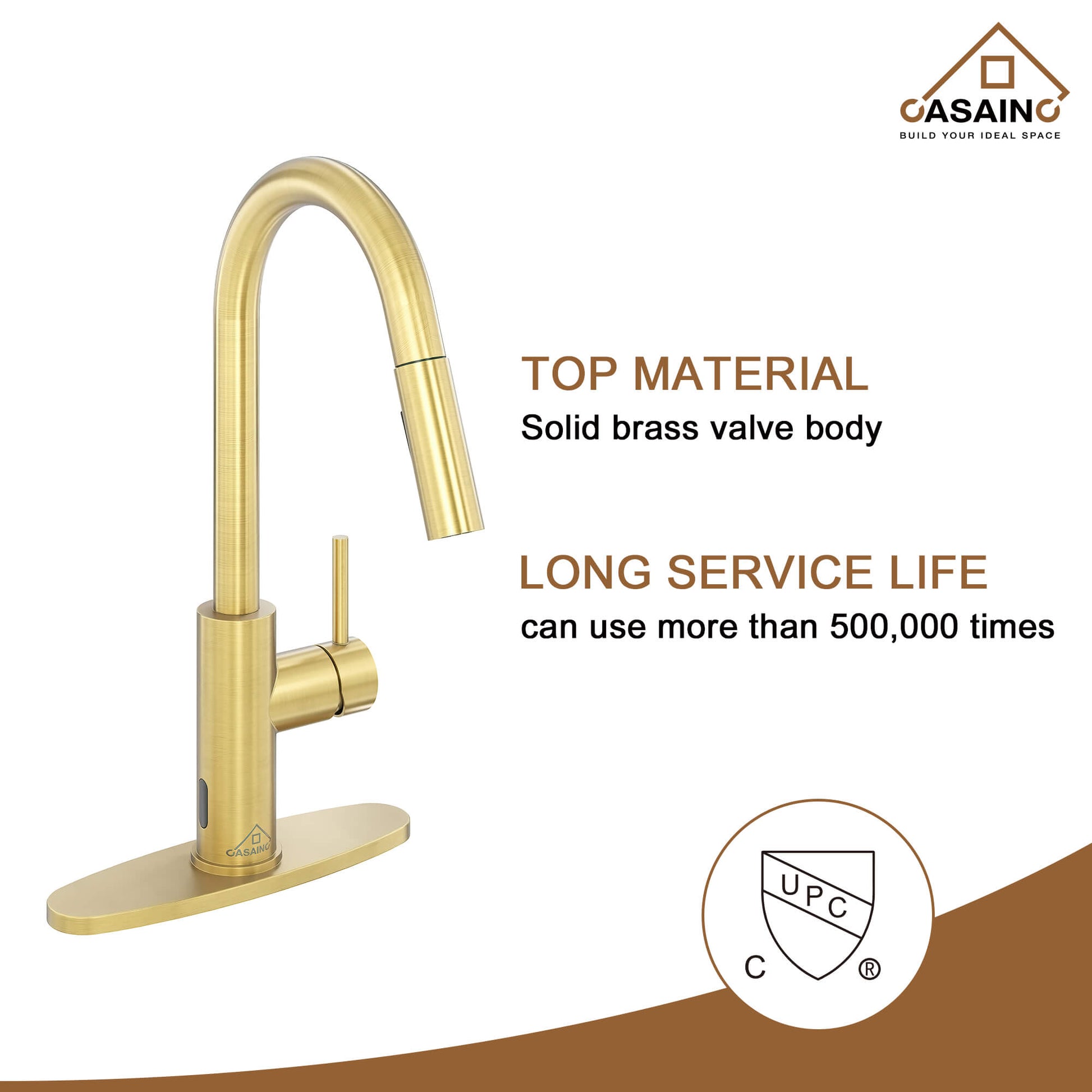 CASAINC Infrared Induction touchless pull down single handle Kitchen Faucet With LED Function in Matte Black/1.8gpm, soap dispenser contain-CASAINC