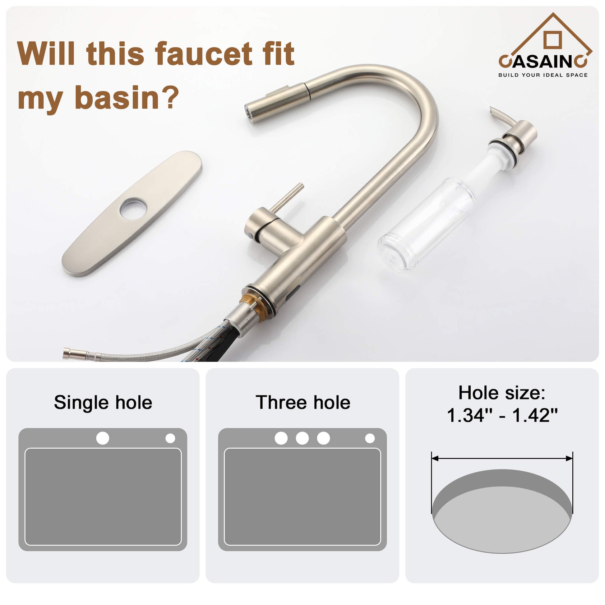 CASAINC Infrared Induction touchless pull down single handle Kitchen Faucet With LED Function in Matte Black/1.8gpm, soap dispenser contain-CASAINC