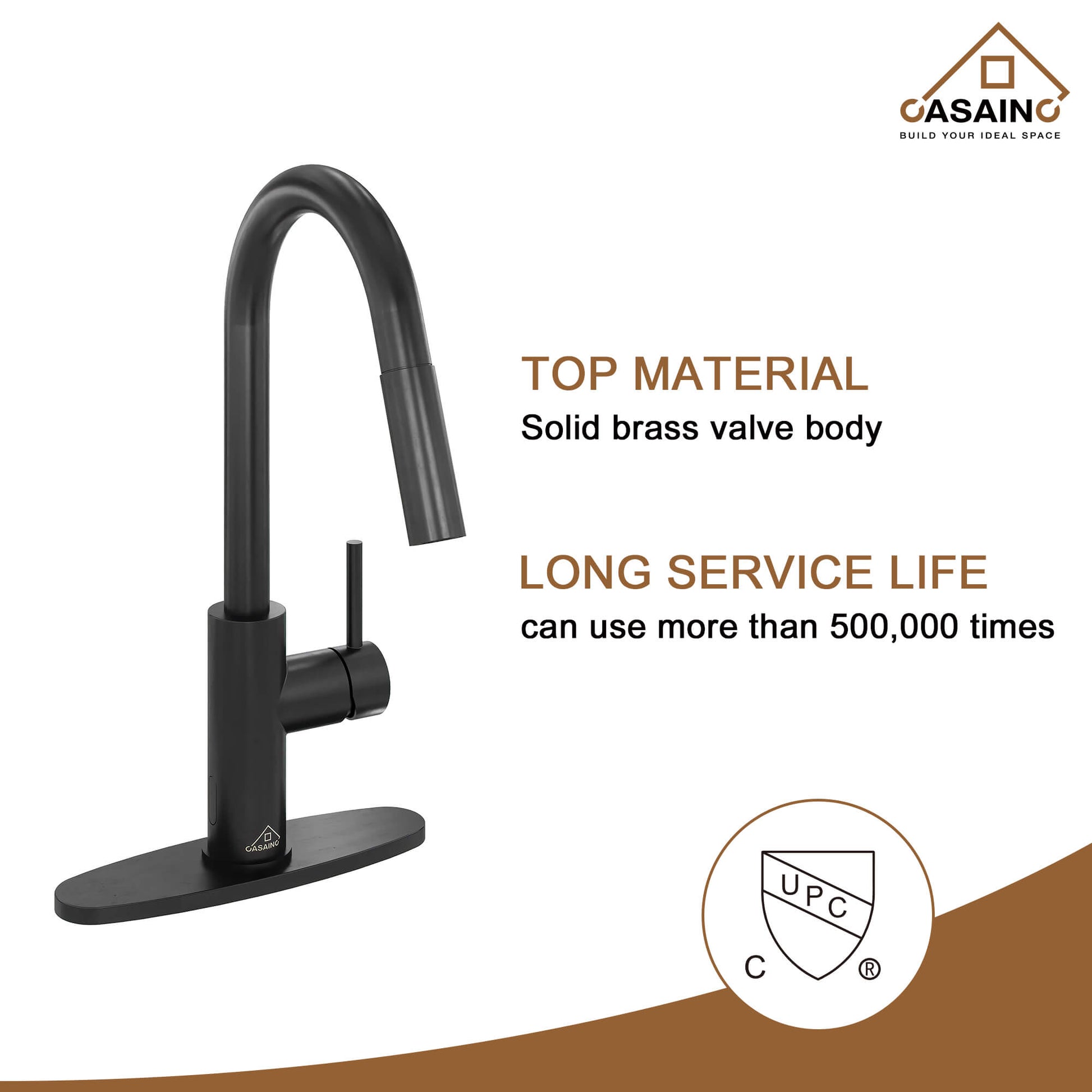 CASAINC Infrared Induction touchless pull down single handle Kitchen Faucet With LED Function in Matte Black/1.8gpm, soap dispenser contain-CASAINC