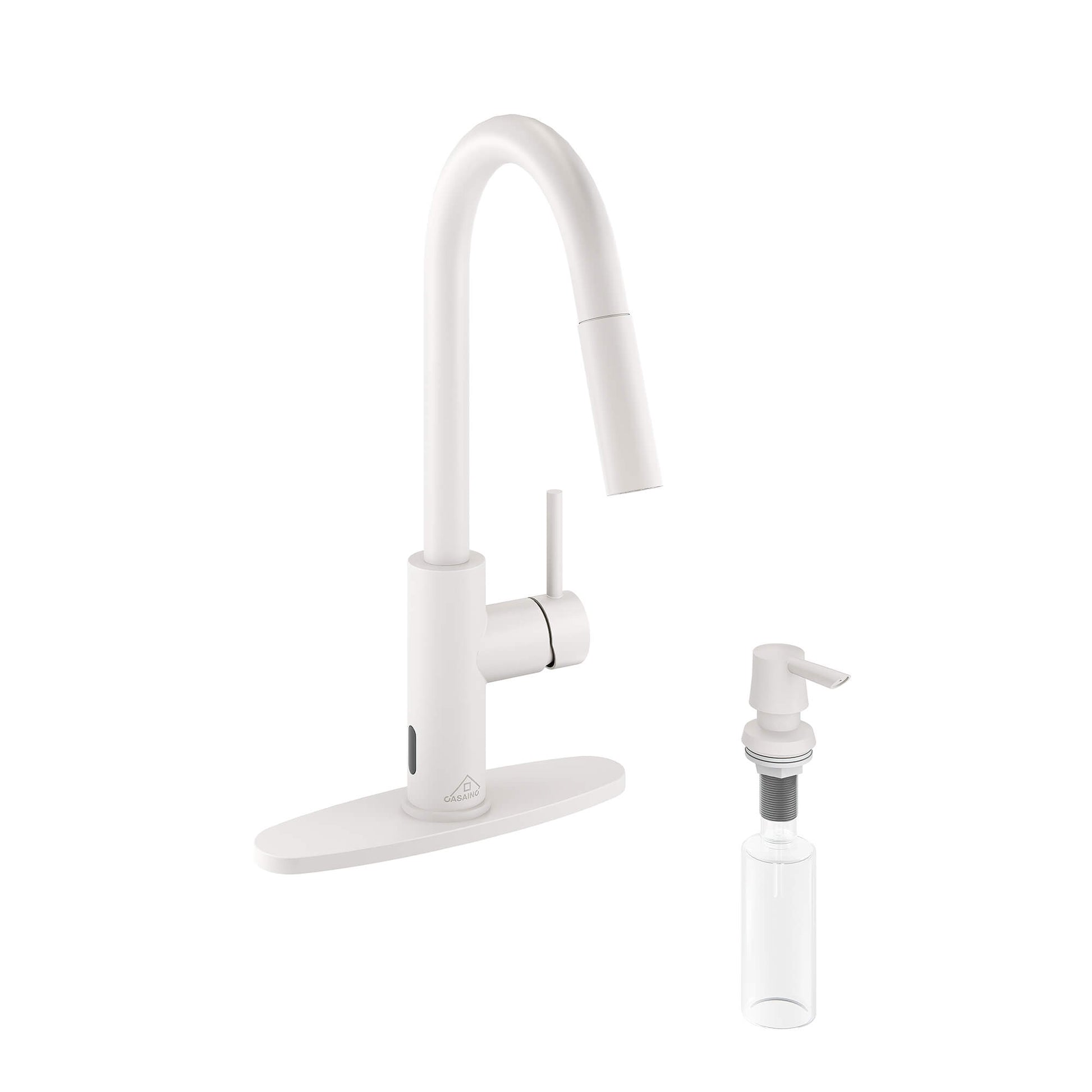 CASAINC Infrared Induction touchless pull down single handle Kitchen Faucet With LED Function in Matte Black/1.8gpm, soap dispenser contain-CASAINC
