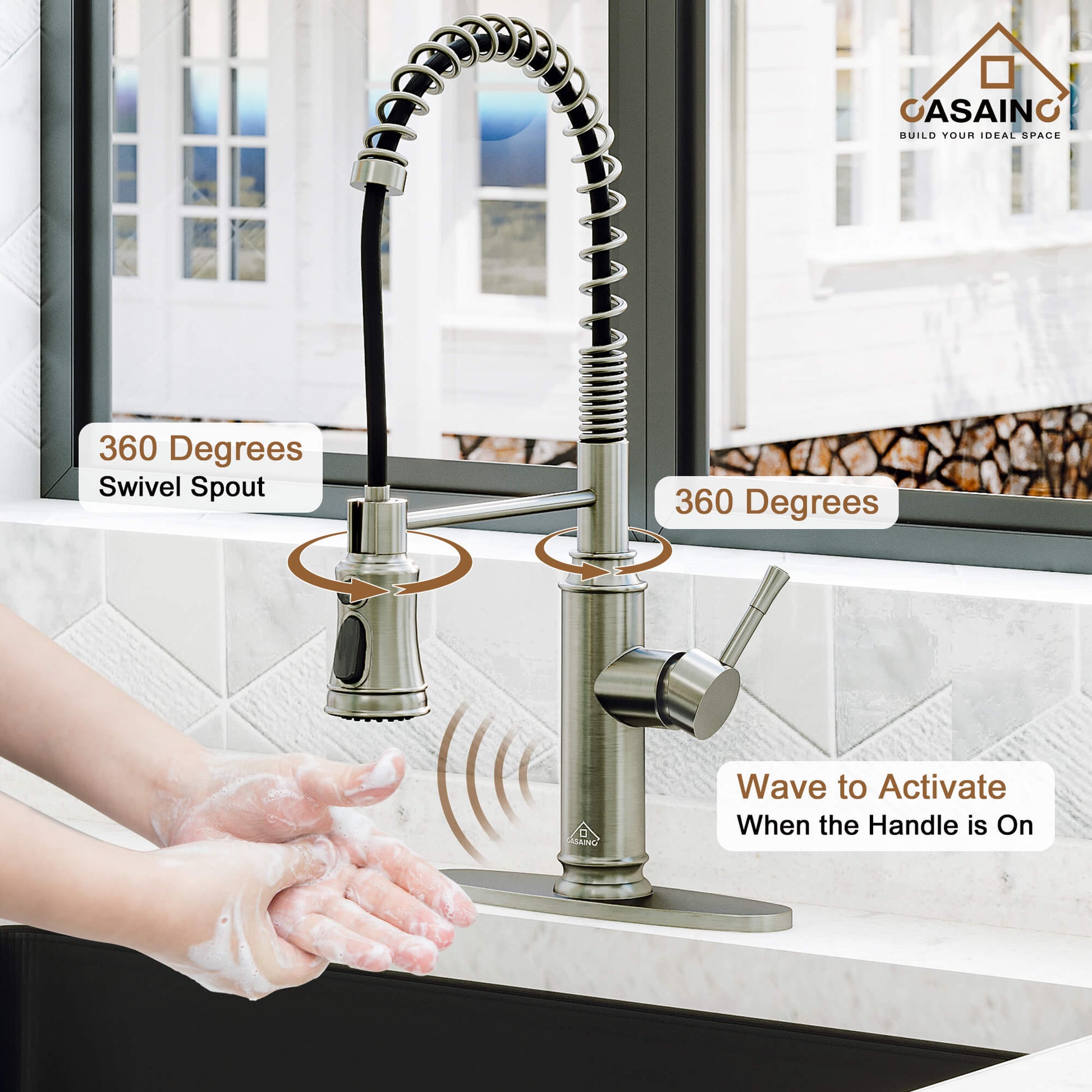 CASAINC pull down kitchen faucet with 1.8gpm spray head function switch in mattle black/brushed nickel-CASAINC