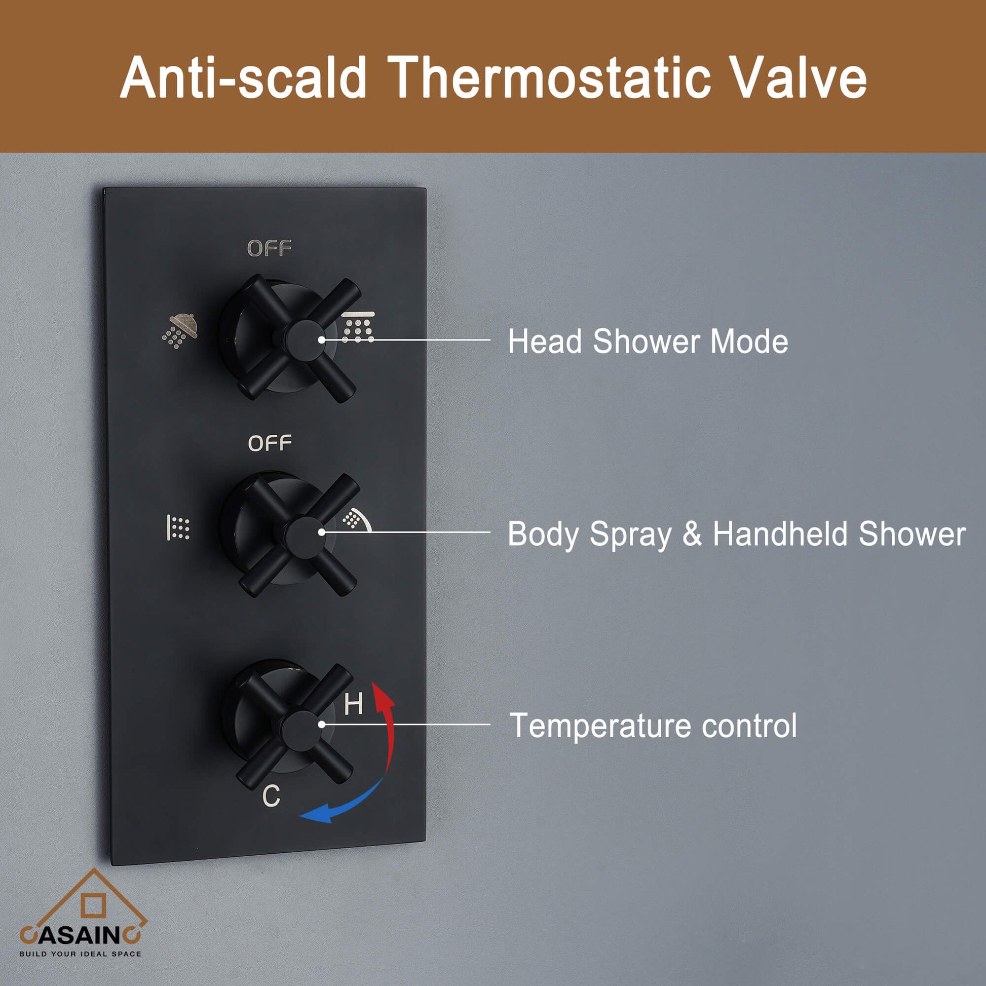CASAINC 8" Multifunctional Shower System with Sliding Bar & Handheld Shower & 4 Body Sprays 