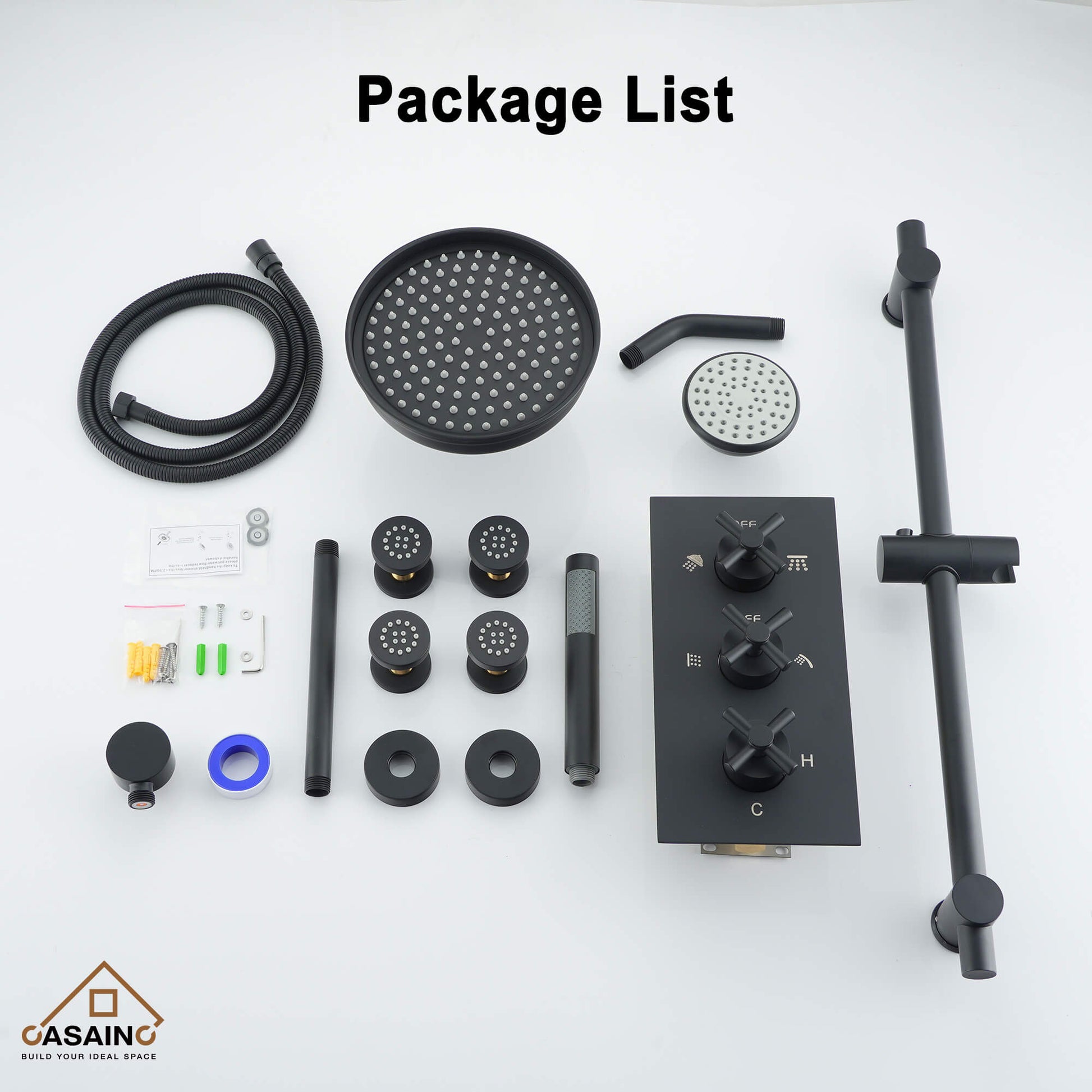 CASAINC 8" Multifunctional Shower System with Sliding Bar & Handheld Shower & 4 Body Sprays 