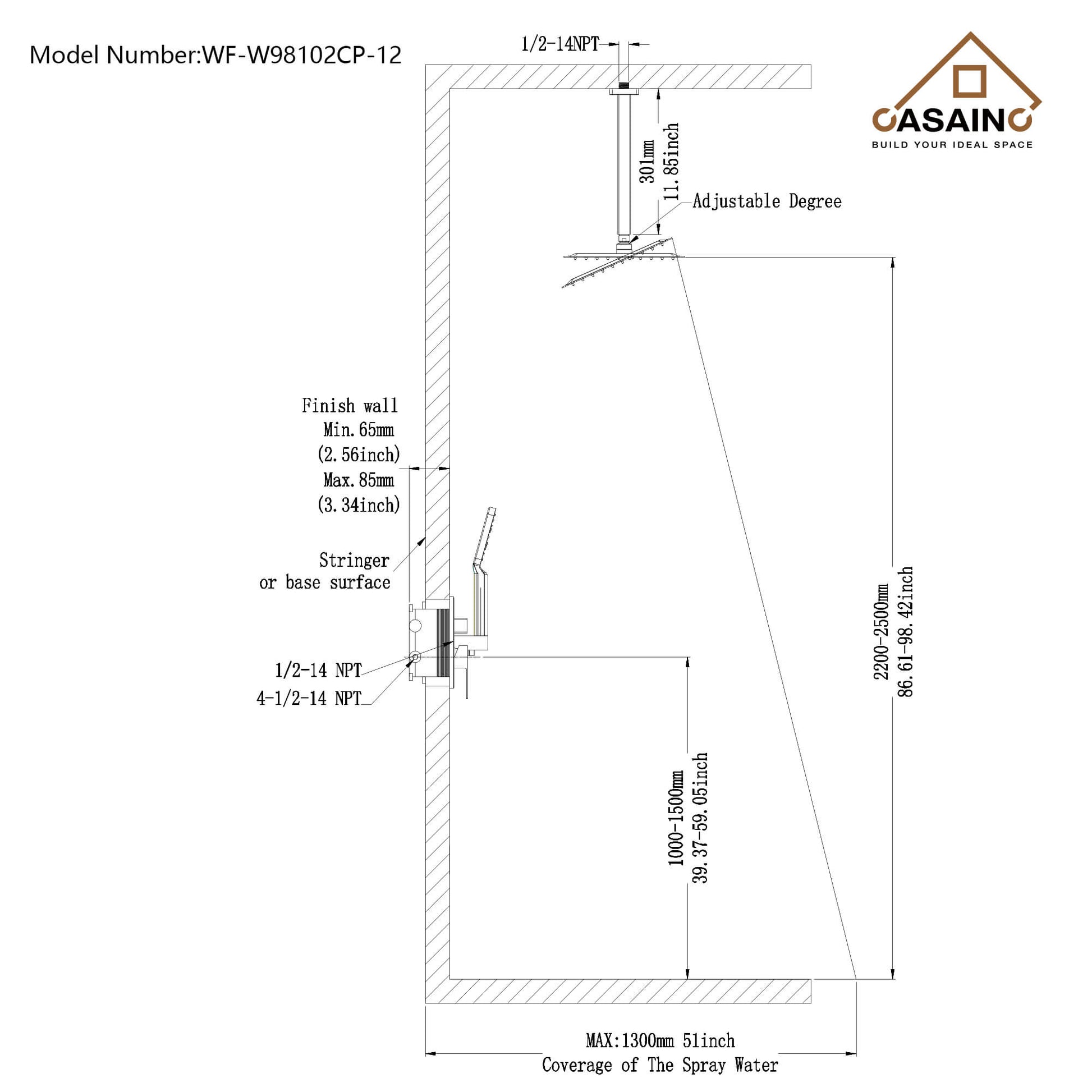 CASAINC Shower Systems with Rain Shower and Handheld  -CASAINC