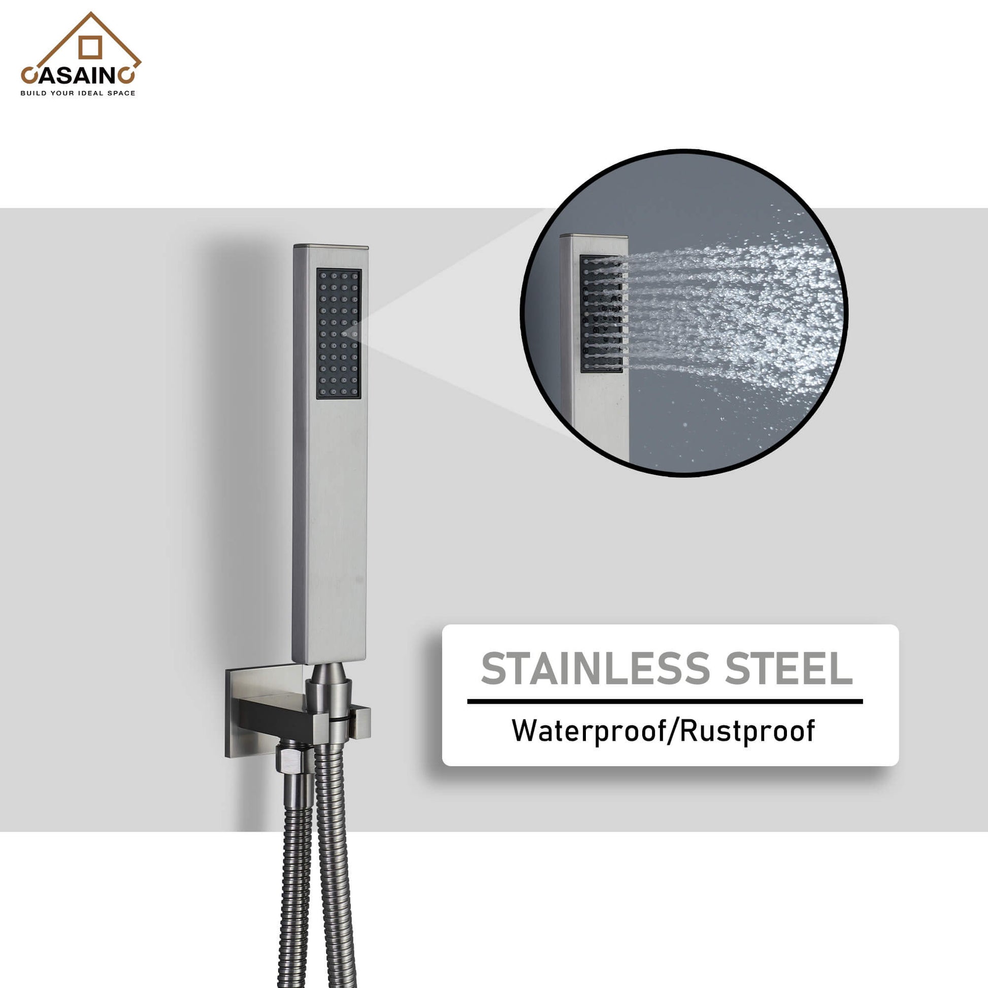CASAINC Luxury 12 in. Thermostatic Wall Mounted Rainfall Shower Faucet Dual Shower Heads System With 6 Body Jets