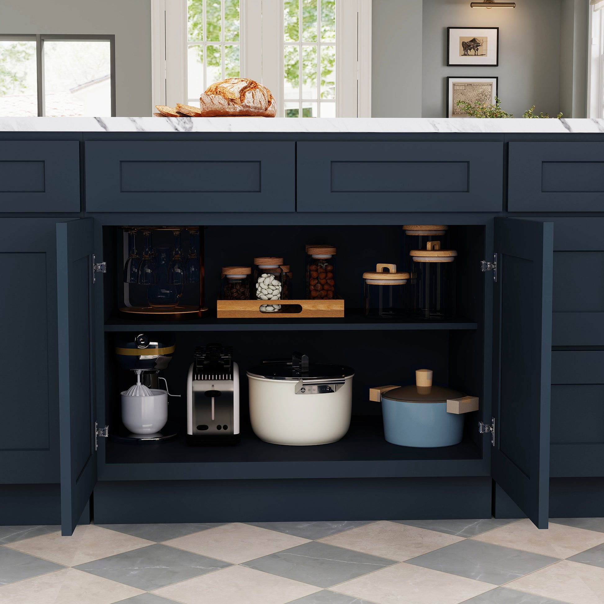 Cyber Grey RTA 36"W x 24"D x 34.5"H Base Cabinet with 2 Drawers and 2 Doors