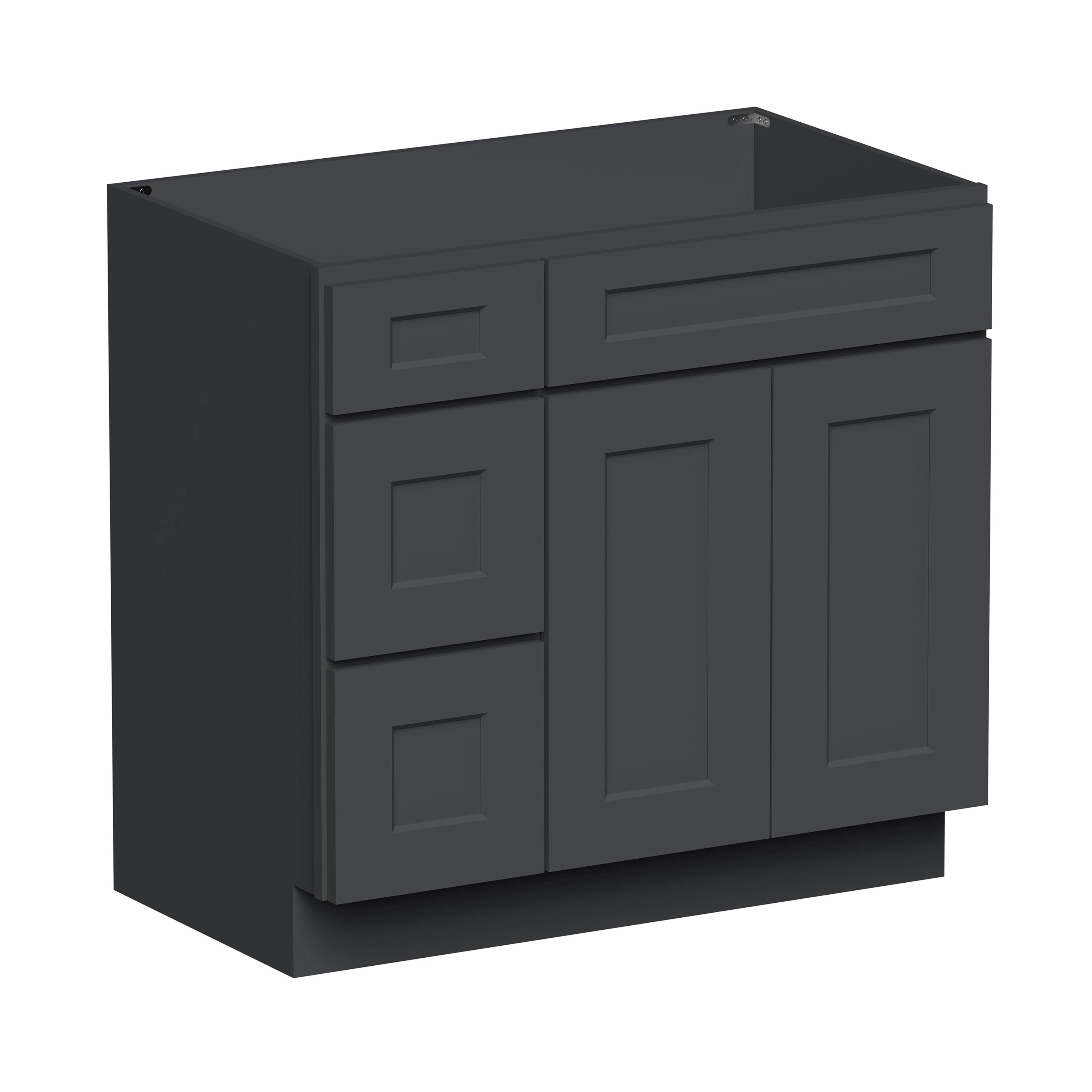 Cyber Grey RTA 36"W x 21"D x 34.5"H Vanity Base Cabinet with 2 Doors and 2 Left Drawers