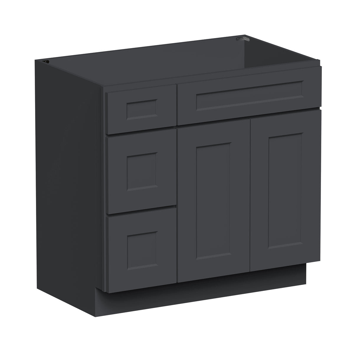 Cyber Grey RTA 36"W x 21"D x 34.5"H Vanity Base Cabinet with 2 Doors and 2 Left Drawers