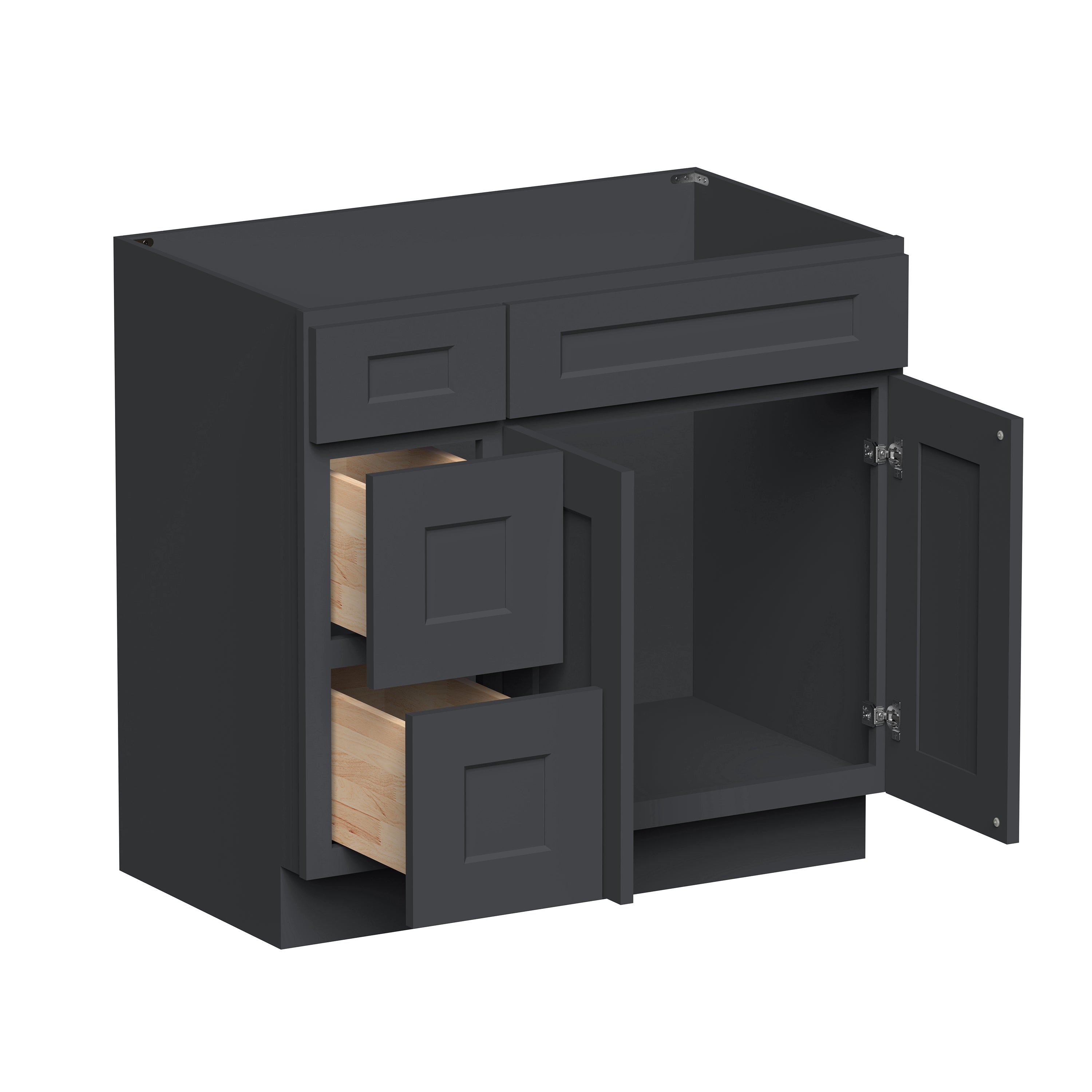 Cyber Grey RTA 36"W x 21"D x 34.5"H Vanity Base Cabinet with 2 Doors and 2 Left Drawers