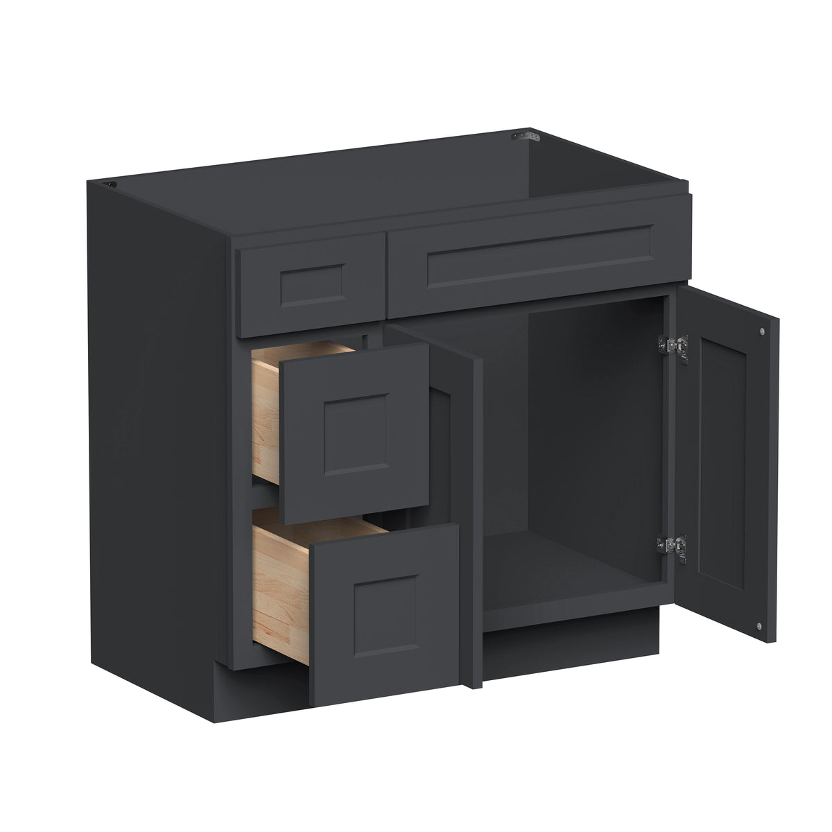 Cyber Grey RTA 36"W x 21"D x 34.5"H Vanity Base Cabinet with 2 Doors and 2 Left Drawers