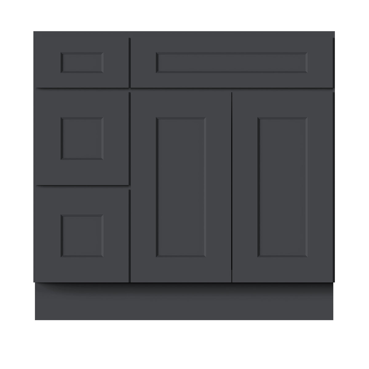 Cyber Grey RTA 36"W x 21"D x 34.5"H Vanity Base Cabinet with 2 Doors and 2 Left Drawers