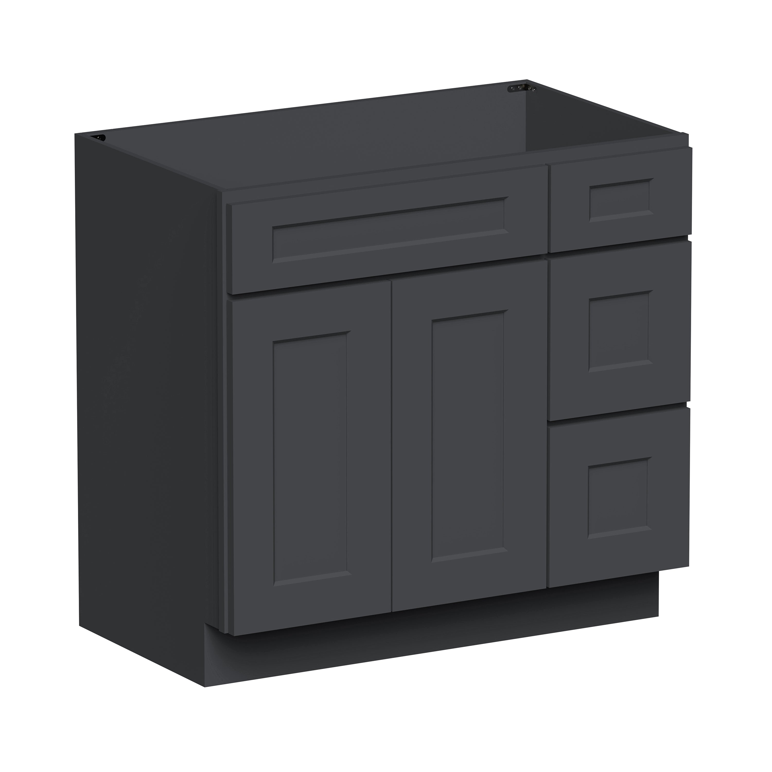 Cyber Grey RTA 36"W x 21"D x 34.5"H Vanity Base Cabinet with 2 Doors and 2 Right Drawers