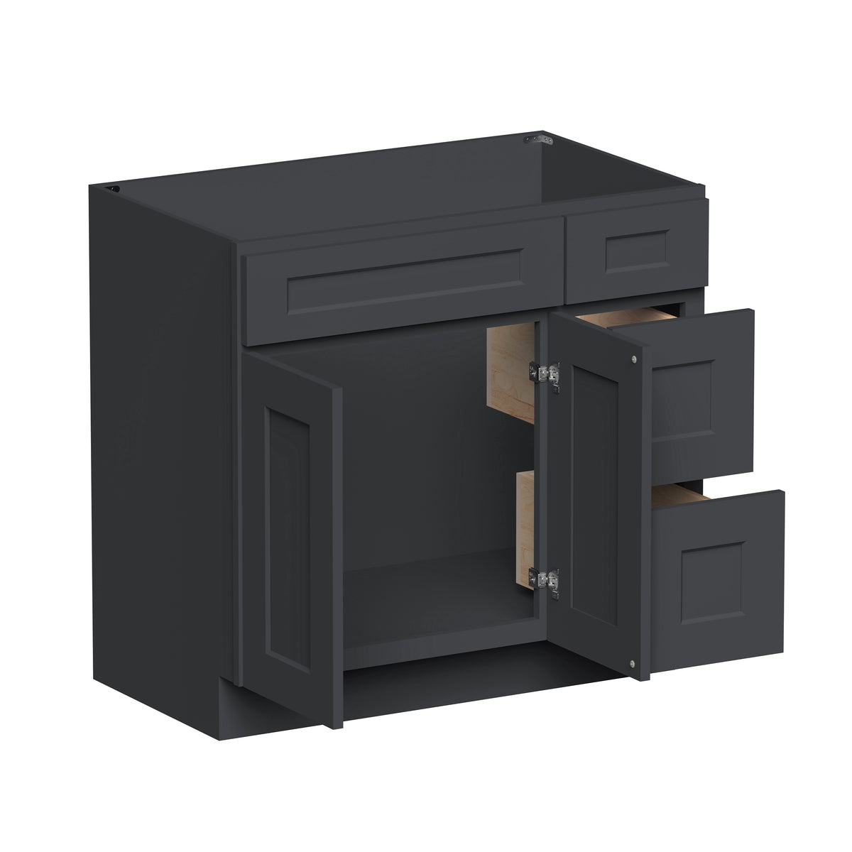 Cyber Grey RTA 36"W x 21"D x 34.5"H Vanity Base Cabinet with 2 Doors and 2 Right Drawers