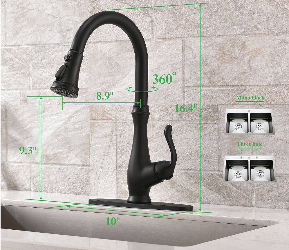 Pull Down Kitchen Faucet Single Handle with Blade Stream Modern Design Easy Installation Deck Plate Included
