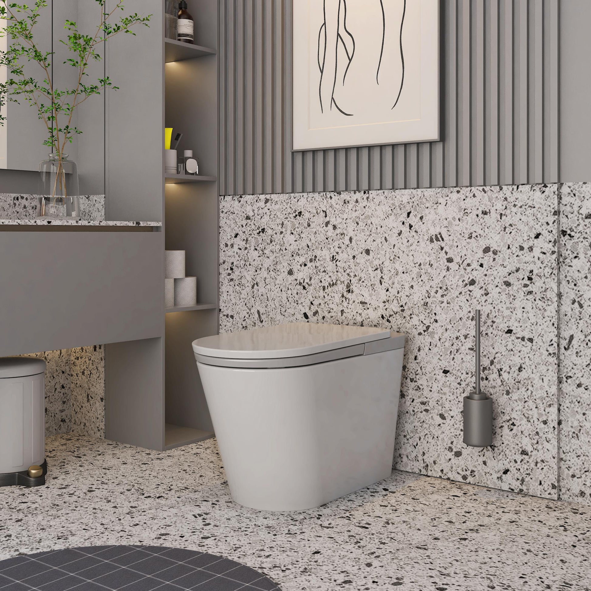 Luxury Smart Bidet Toilet with Heated Seat and Auto Flush, White, Gold, or Silver Seat Cover