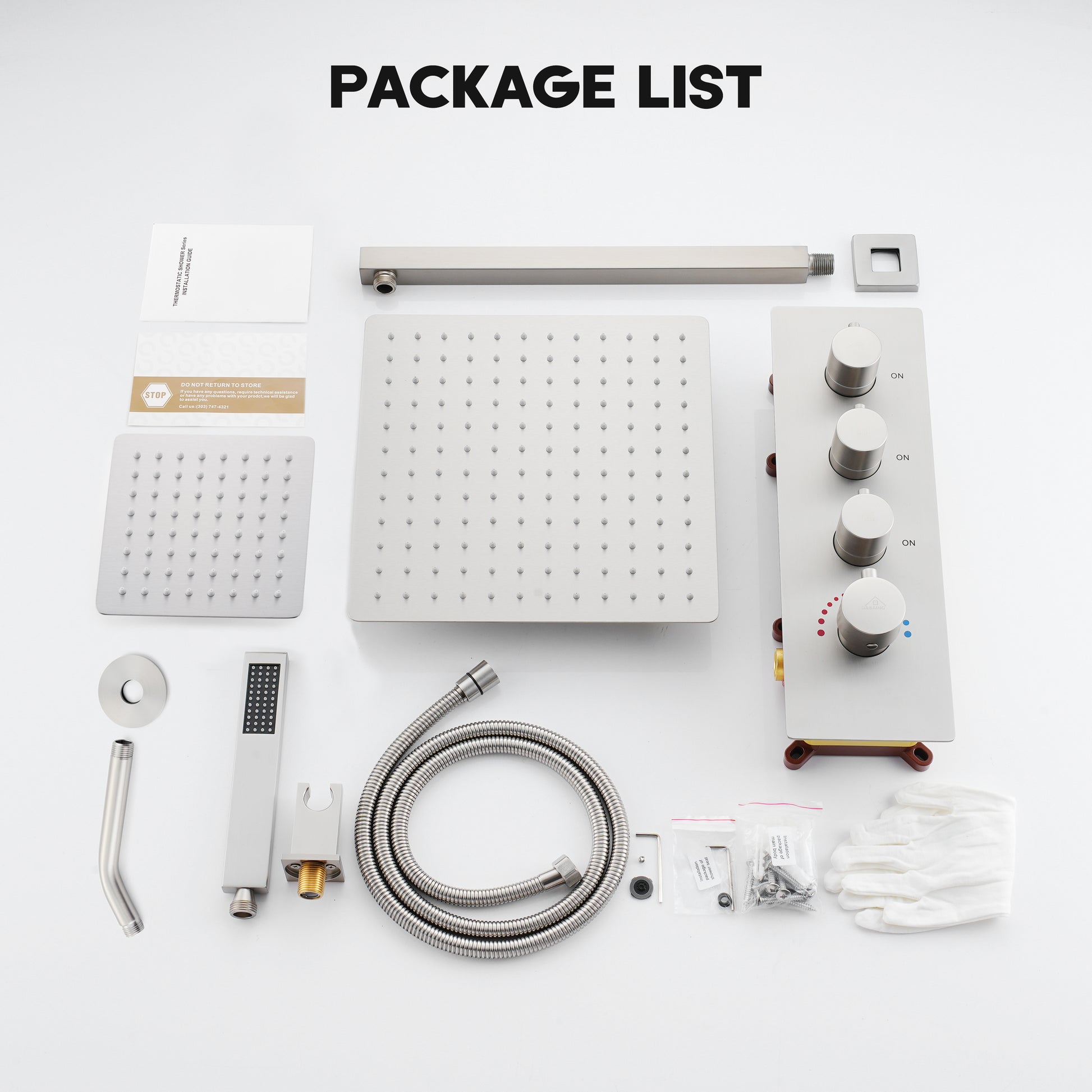 12-inch 3-Function Wall Mounted Dual Shower System with Thermostatic Valve