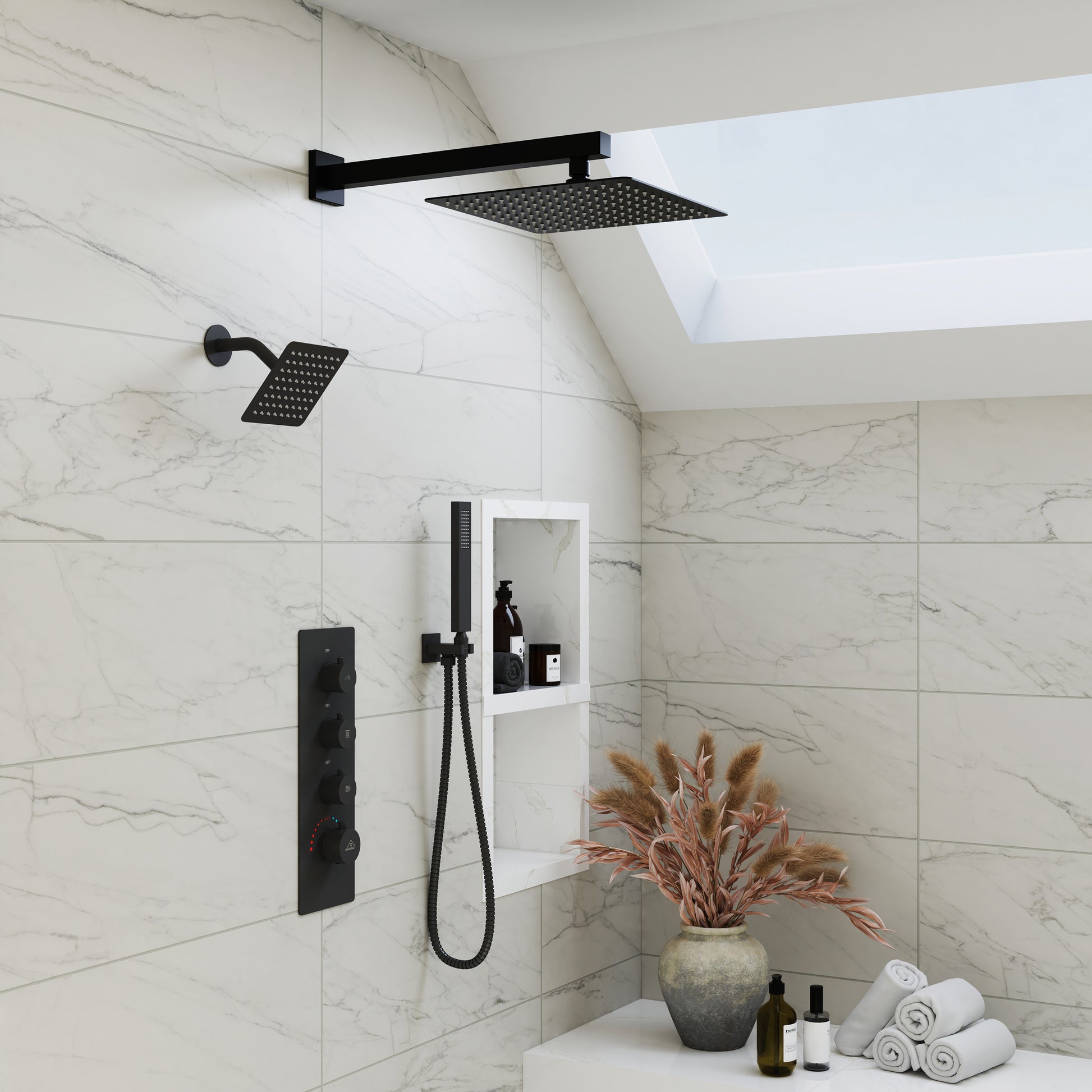 12-inch 3-Function Wall Mounted Dual Shower System with Thermostatic Valve