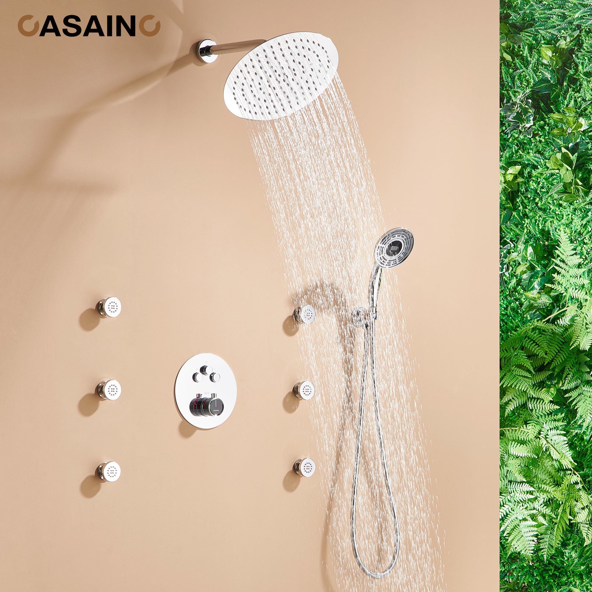 Casainc Smart Temperature Digital Adjustment 3 Function Luxury Thermostatic Shower