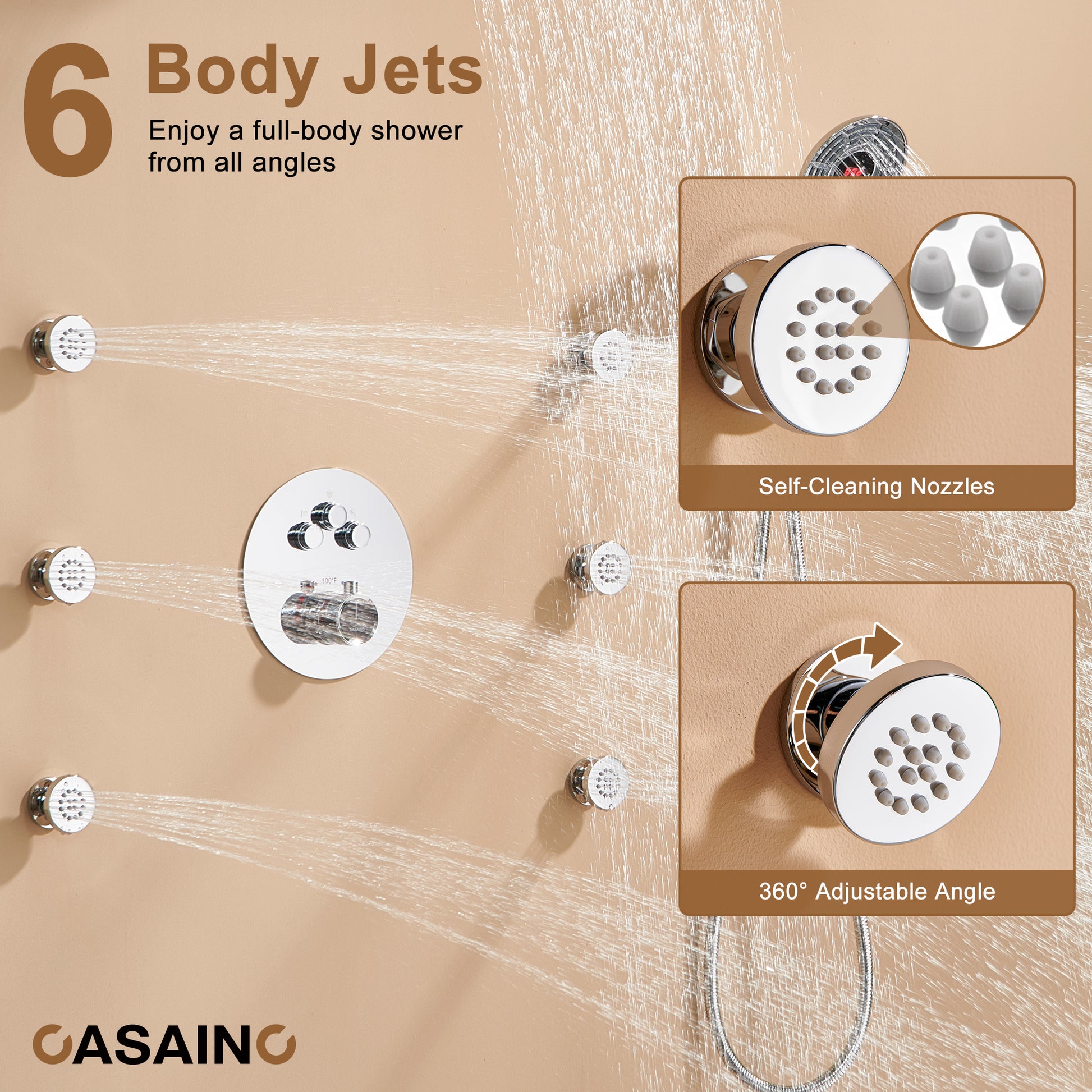 Casainc Smart Temperature Digital Adjustment 3 Function Luxury Thermostatic Shower