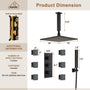 Luxury Celling Mount 12 Inch LED Light Shower Head 3 Function Thermostatic Shower System with 6 Body Jets