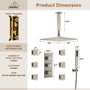 Luxury Celling Mount 12 Inch LED Light Shower Head 3 Function Thermostatic Shower System with 6 Body Jets