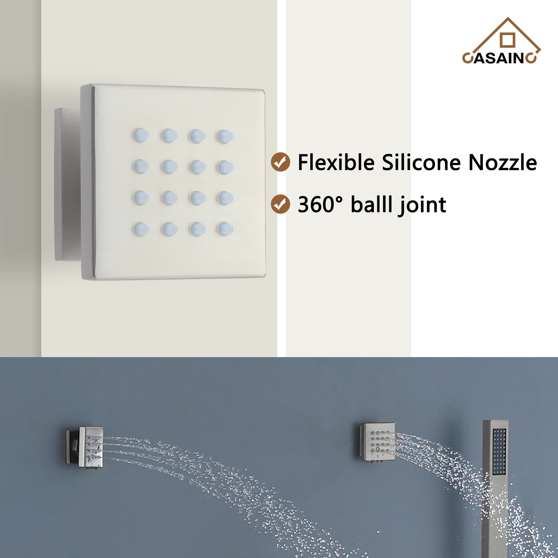 12" Ceiling Mount Luxury Shower System with LED Light & 6 Body Jets