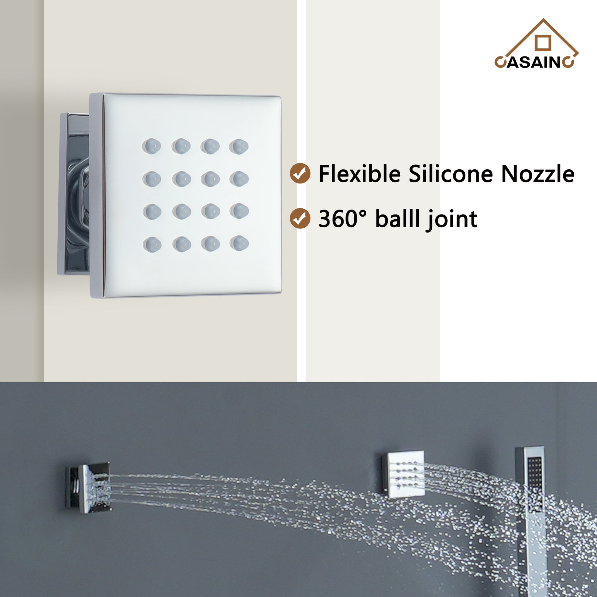 12" Ceiling Mount Luxury Shower System with LED Light & 6 Body Jets