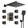 Wall Mount 12 Inch Rainfall Shower Head 3 Function Thermostatic Shower System  with 6 Body Jets