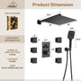 Wall Mount 12 Inch Rainfall Shower Head 3 Function Thermostatic Shower System  with 6 Body Jets