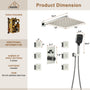 Wall Mount 12 Inch Rainfall Shower Head 3 Function Thermostatic Shower System  with 6 Body Jets