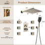 Wall Mount 12 Inch Rainfall Shower Head 3 Function Thermostatic Shower System  with 6 Body Jets
