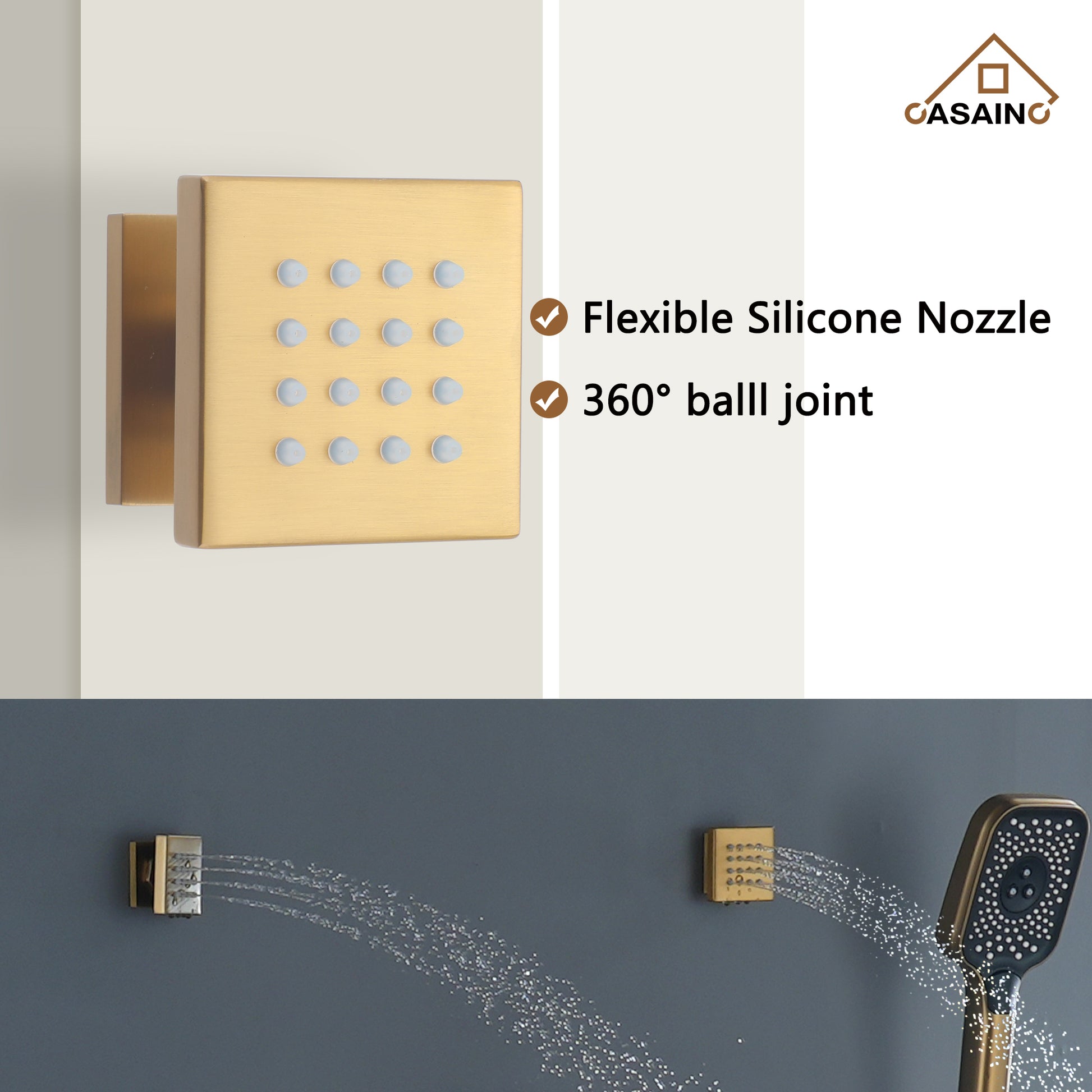12" Wall-Mount Rainfall Shower System with Thermostatic Control & 6 Body Jets
