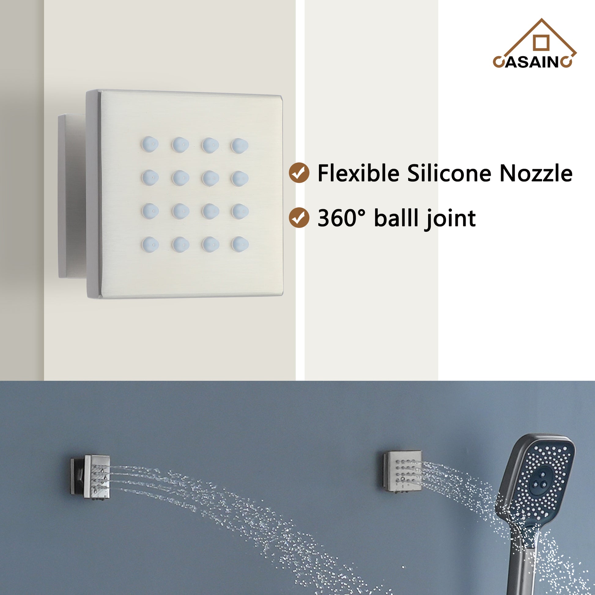 12" Wall-Mount Rainfall Shower System with Thermostatic Control & 6 Body Jets