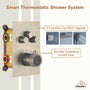 Wall Mount 12 Inch Rainfall Shower Head 3 Function Thermostatic Shower System  with 6 Body Jets
