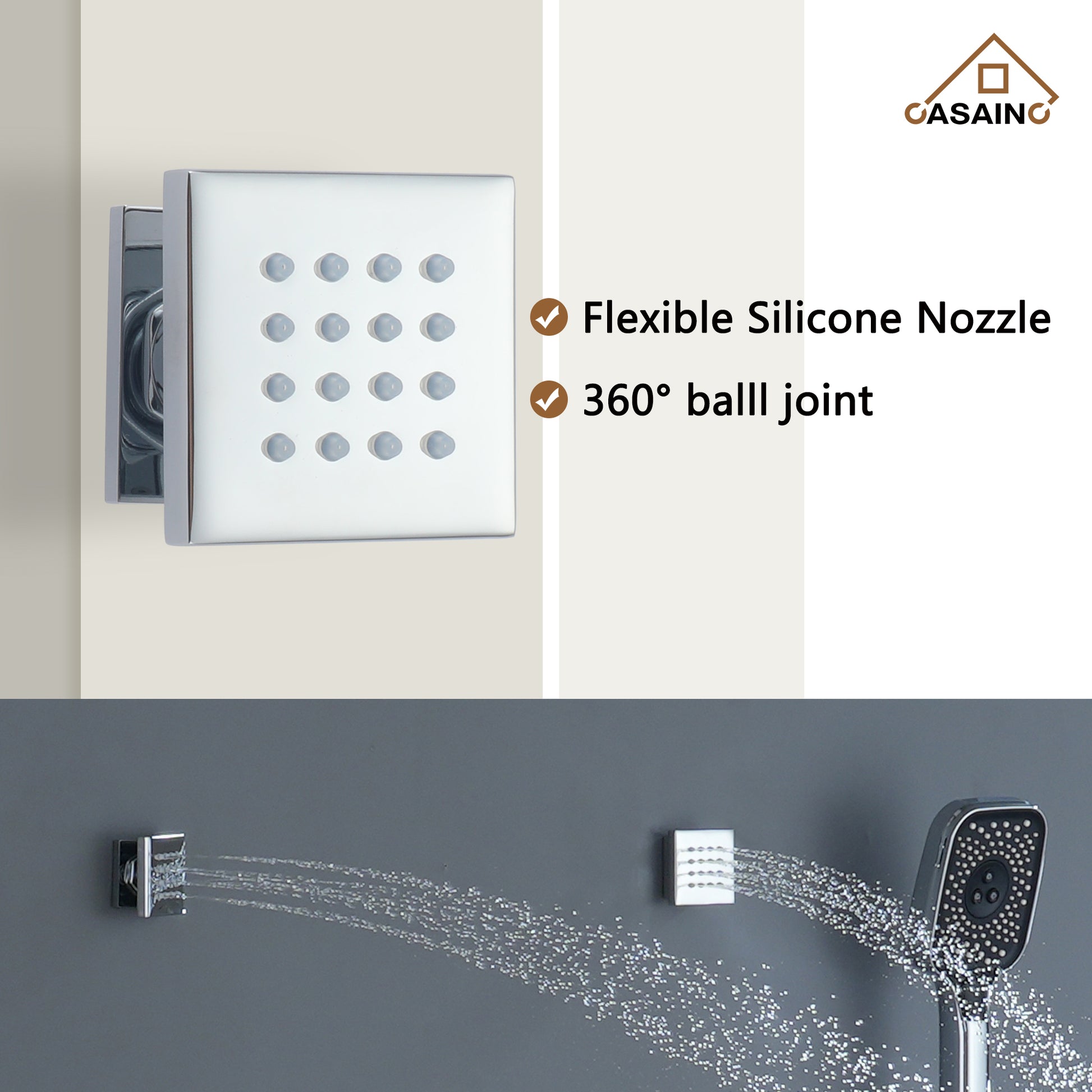 12" Wall-Mount Rainfall Shower System with Thermostatic Control & 6 Body Jets