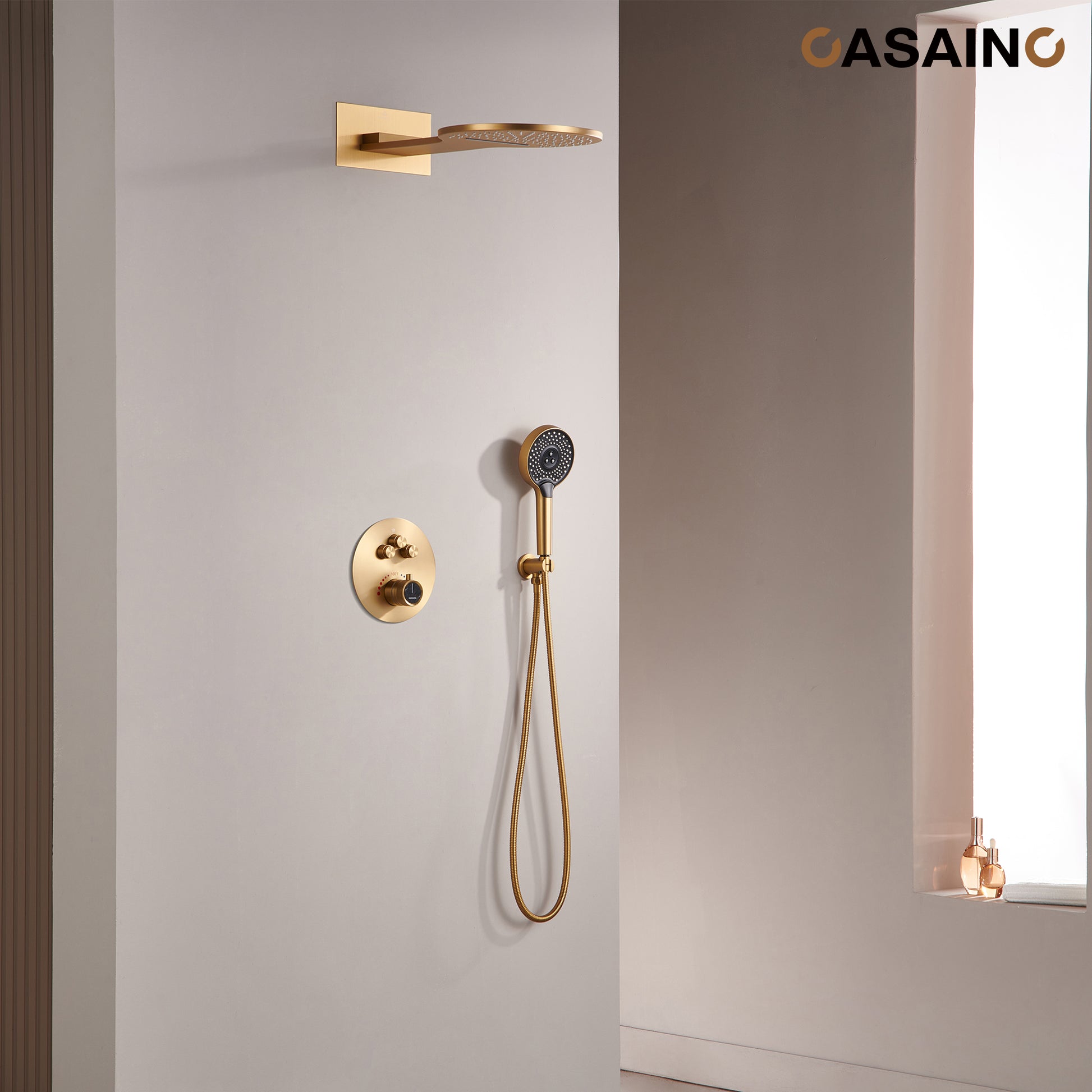 Electroplated Coating Technology 22-inch Dual Function Thermostatic Rainfall Slimline Showerhead Shower System