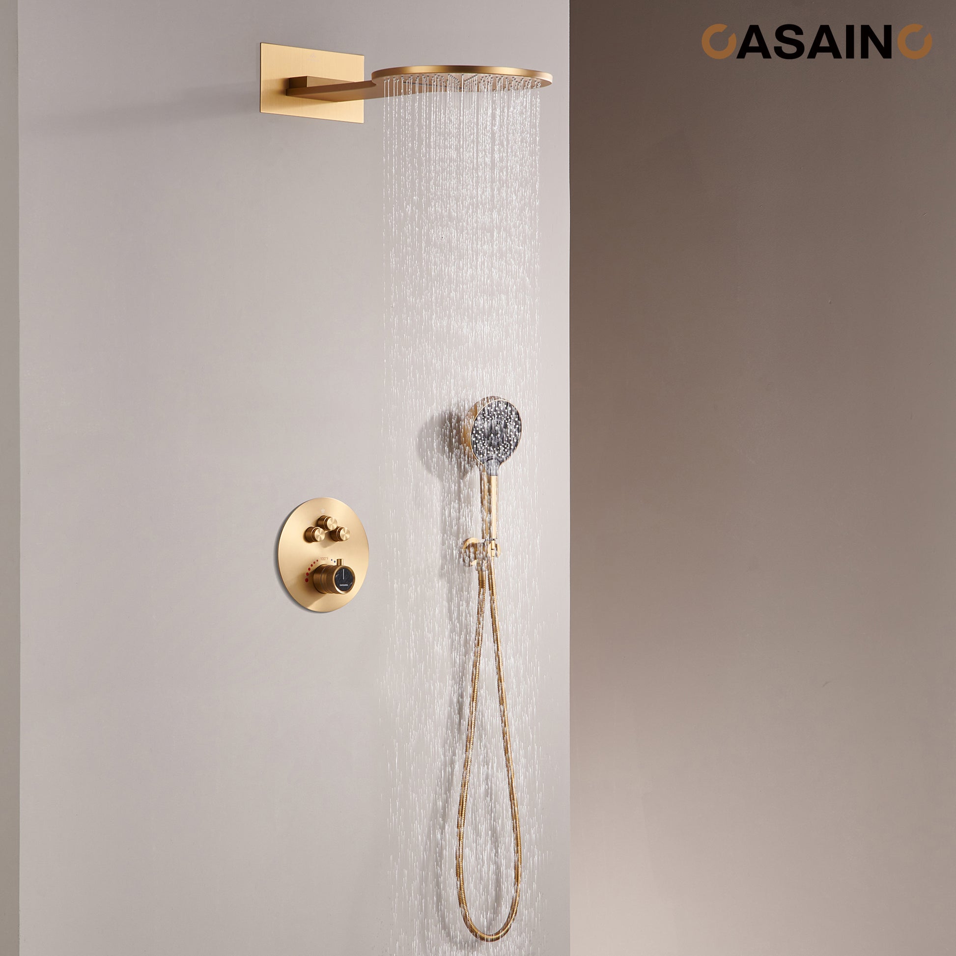 Electroplated Coating Technology 22-inch Dual Function Thermostatic Rainfall Slimline Showerhead Shower System