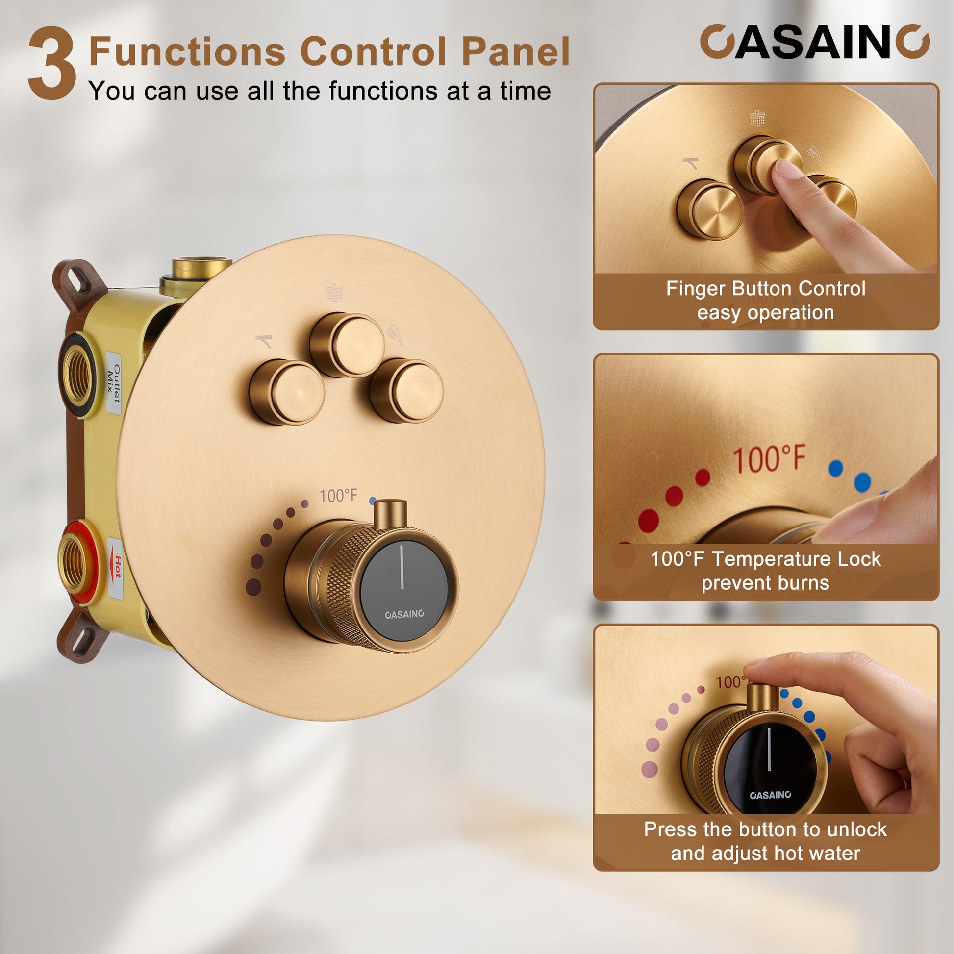 Electroplated Coating Technology 22-inch Dual Function Thermostatic Rainfall Slimline Showerhead Shower System, Valve Included