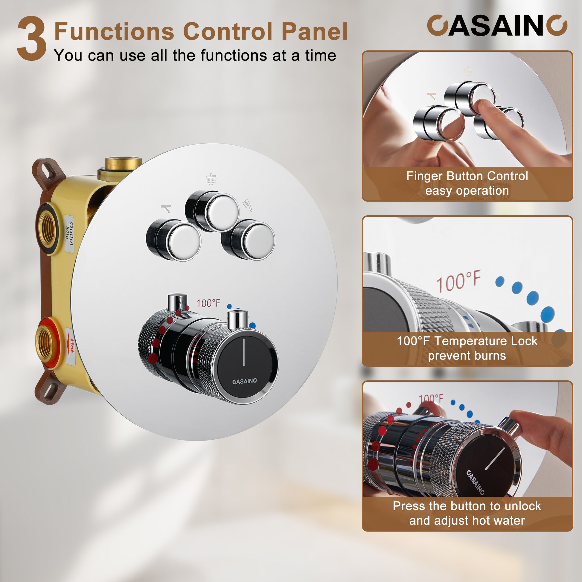 Electroplated Coating Technology 22-inch Dual Function Thermostatic Rainfall Slimline Showerhead Shower System