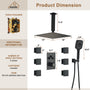 Celling Mount 12 Inch Rainfall Shower Head 3 Function Thermostatic Shower System  with 6 Body Jets