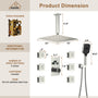 Celling Mount 12 Inch Rainfall Shower Head 3 Function Thermostatic Shower System  with 6 Body Jets