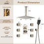 Celling Mount 12 Inch Rainfall Shower Head 3 Function Thermostatic Shower System  with 6 Body Jets
