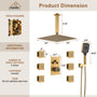 Celling Mount 12 Inch Rainfall Shower Head 3 Function Thermostatic Shower System  with 6 Body Jets