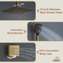 Celling Mount 12 Inch Rainfall Shower Head 3 Function Thermostatic Shower System  with 6 Body Jets